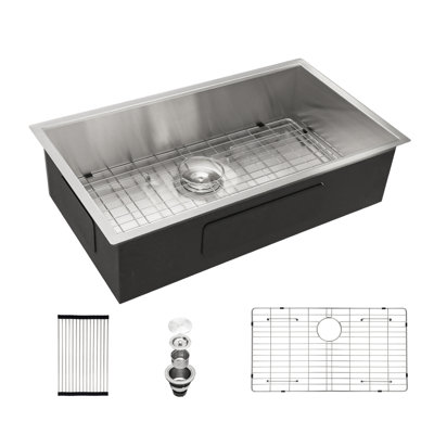 Évier de cuisine encastré 33 po - 33 po x 19 po x 9 po - Évier de cuisine encastrable en acier inoxydable de calibre 18 à profondeur 18