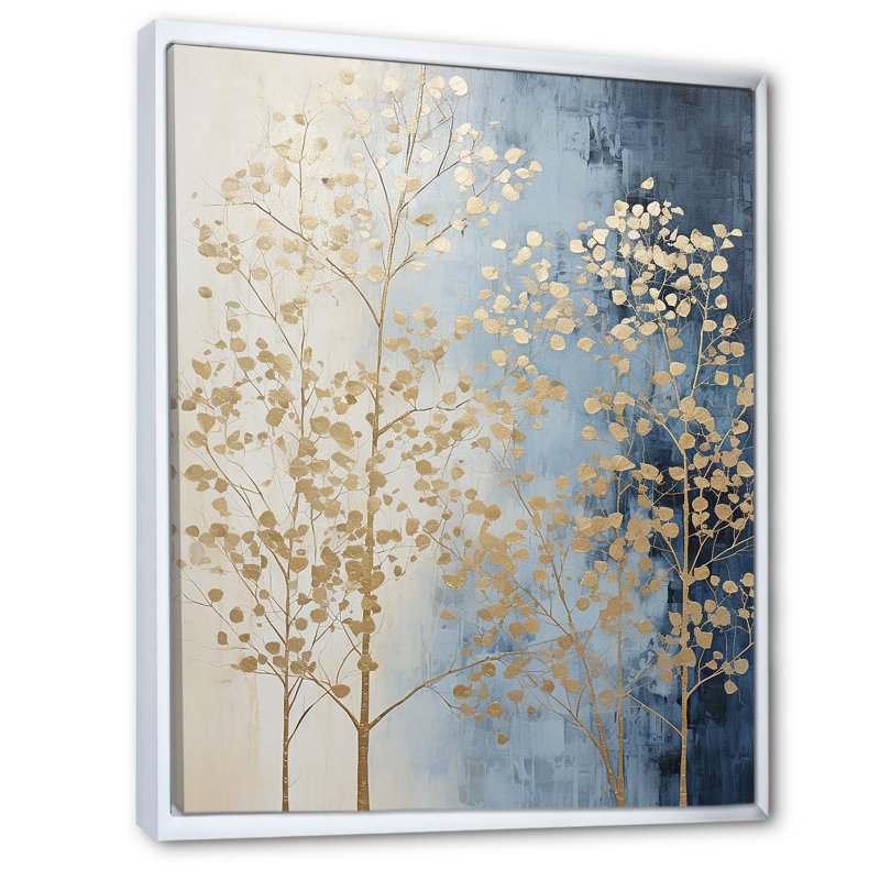 Minimalisme harmonie des arbres beiges et bleus, impression sur toile, H 32 po x l 16 po x P 1 po, Cadre flottant blanc
