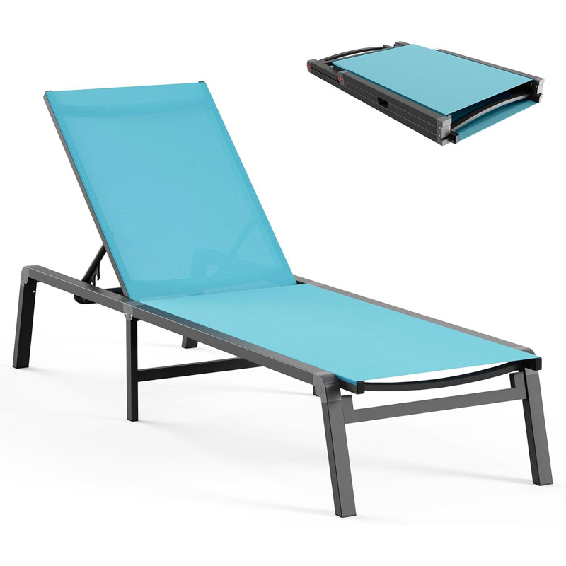 Méridienne d'extérieur en aluminium - pliable, sans assemblage, avec 5 dossiers réglables, Bleu lac