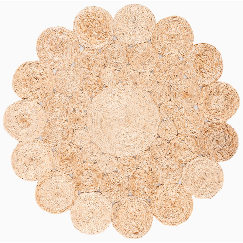 Tapis de couleur unie en fibre de jute tissé à la main Siljan, Rond 7 pi