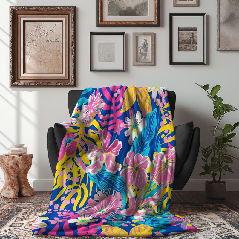 Motif de balise maritime - 1 pièce Sherpa Premium, L 60 po x L 80 po, Aquarelles florales BCBG