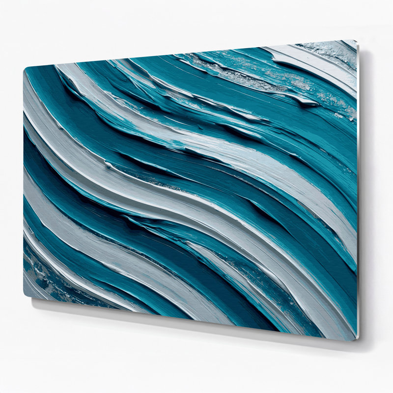 Art mural horizontal rayé en céramique bleu clair gris céruléen, H 8 po x l 10 po