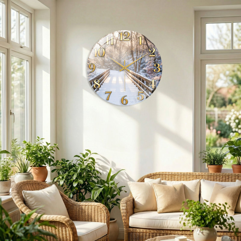 Horloge murale en verre Winter Winter, 60 x 60 cm (23,6 x 23,6 pouces)