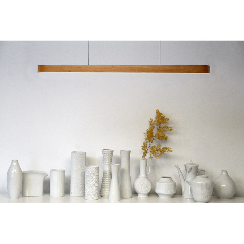 1 - Light LED Pendant, 98" H x 47.2" W x 2" D, Natural Cherry, Matte White