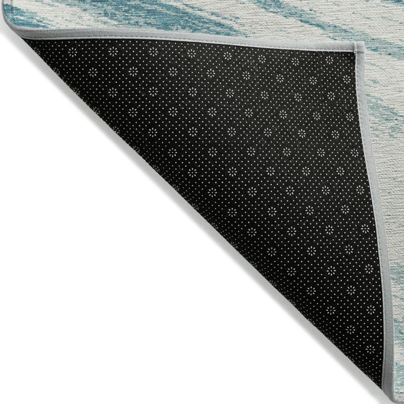 Tapis d'extérieur lavable abstrait bleu sarcelle et ivoire 5 pi x 8 pi