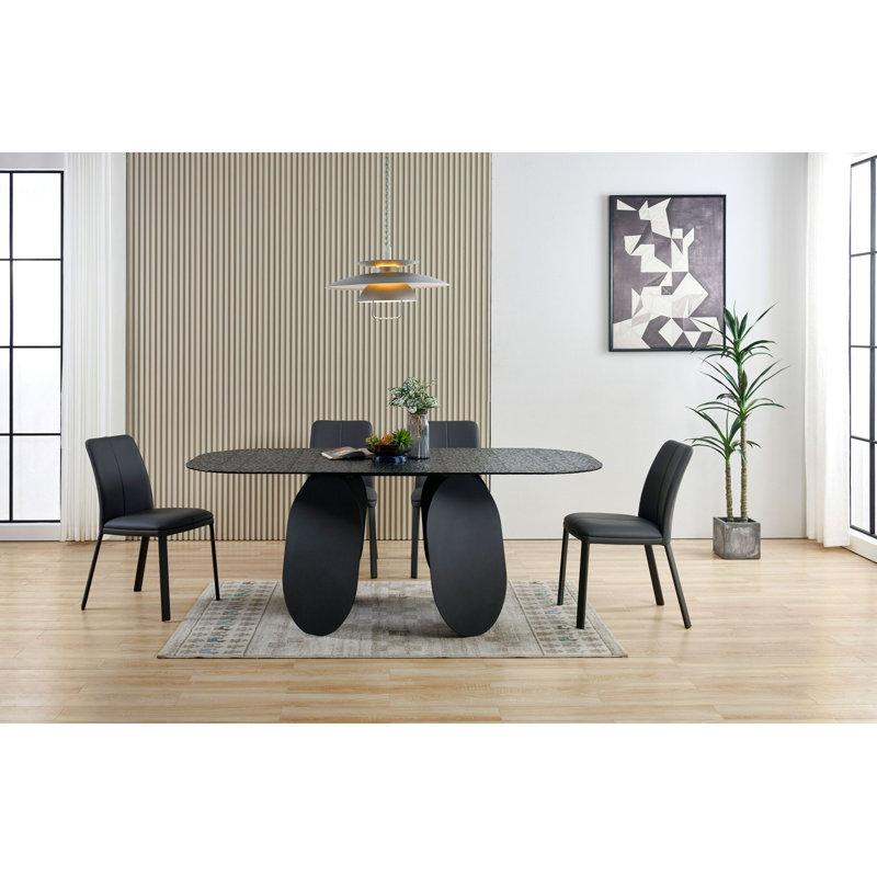 Maxine Hammered Grey Glass Rectangular Dining Table for Six