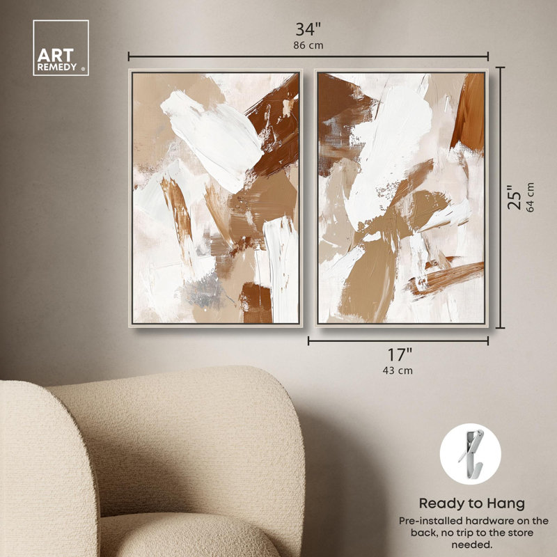 Sandstone Veil Duo Canvas Print Abstract Wall Decor Set by Art Remedy, Black Frame, 10 x 15, 25" H x 17" W, Cadre argenté