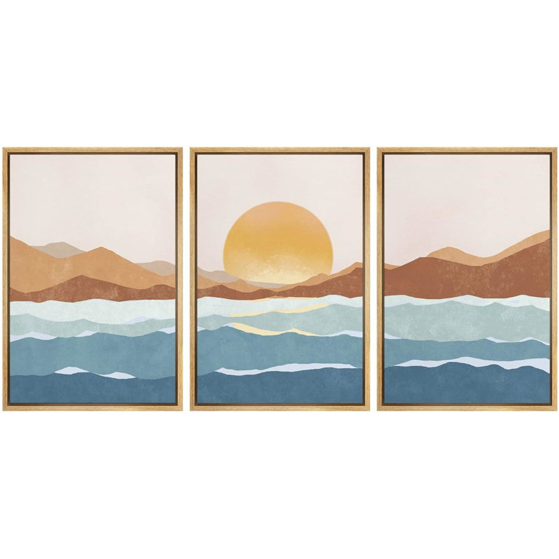 Sunlight Mountain Ocean Horizon, reproduction sur toile 3 pièces, H 24 po x l 48 po x P 1,5 po