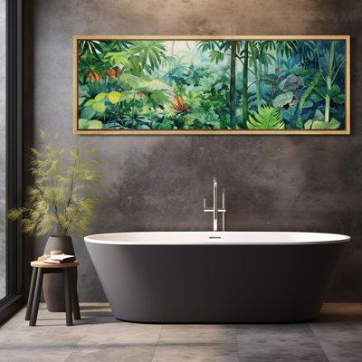 " Dense Jungle Landscape Watercolor Flora and Fauna Rustic Retro Art Decor Extra Large Pictures " Print