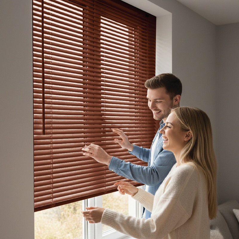 PVC Room Darkening Venetian Blind, Walnut, 150 cm L x 150 cm W