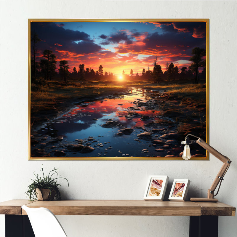Coucher de soleil crépuscule II - impression d'art mural coucher de soleil, H 12 po x l 20 po x P 1 po, Cadre flottant doré