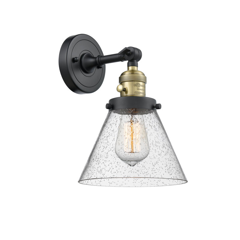 Cone 1 Light Sconce, 3.5 Watt Vintage LED Bulb, Seedy, Black Antique Brass