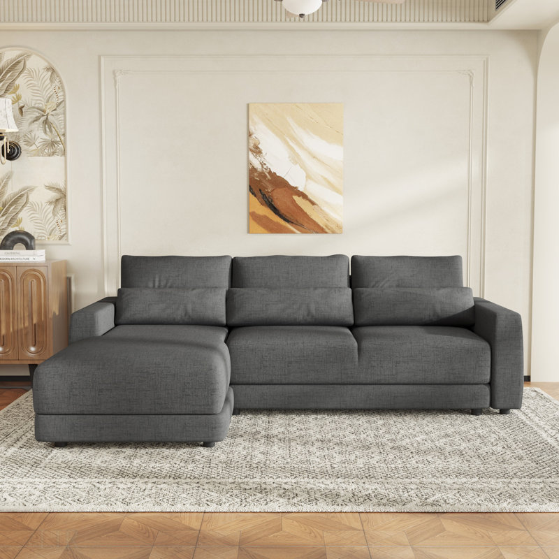 L-Shaped Modular Sectional Sofa With Removable Back Cushions And 3 Pillows