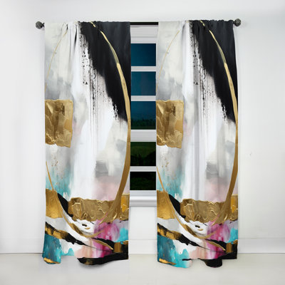 Atlow - Gold And Black Geometric Enchantment II - Modern Velvet Curtain - Room Darkening - 1 panel