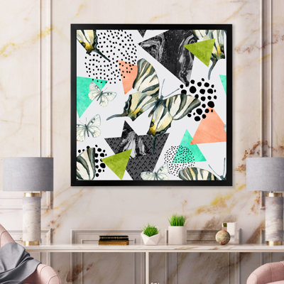 " Turquoise Black And Green Retro Geometrics " Painting Print