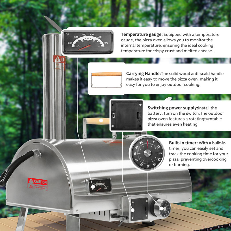 Portable Stainless Steel Wood Fired Outdoor Pizza Oven with Timer