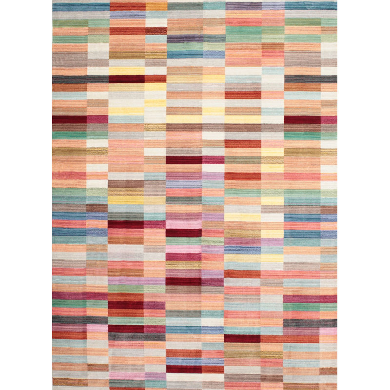 Tapis contemporain jaune / rouge / beige, Rectangle de 3 pi x 5 pi