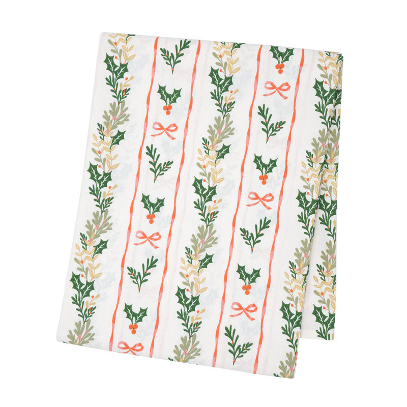Christmas Holly Stripe Cotton Table Cloth, 137x229cm
