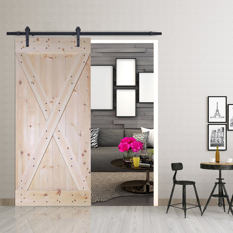 36'' x 84'' Solid Wood Paneled Painted without Installation Hardware Kit Barn Door, Unfinished