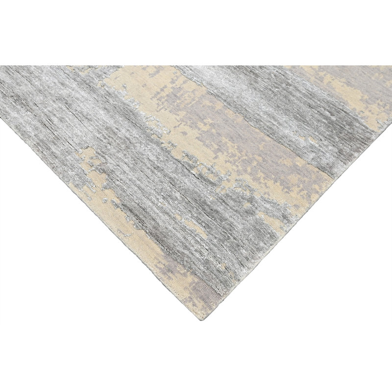 High-Quality Hand-Knotted Silver And Grey Area Rug, Rectangle 12' x 15'