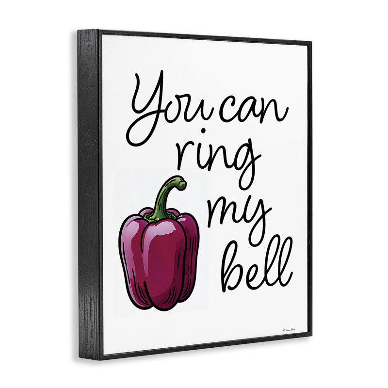 Ring My Bell Pepper, estampe numérique, design par Susan Ball, Giclée noire de minuit encadrée, H 14 po x l 11 po