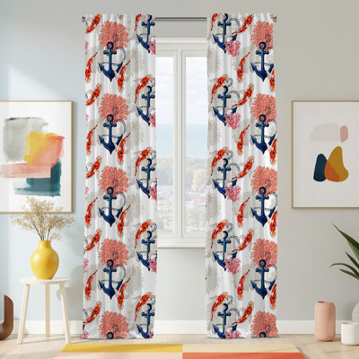 Semi Sheer Beach Print Curtain Single Panel