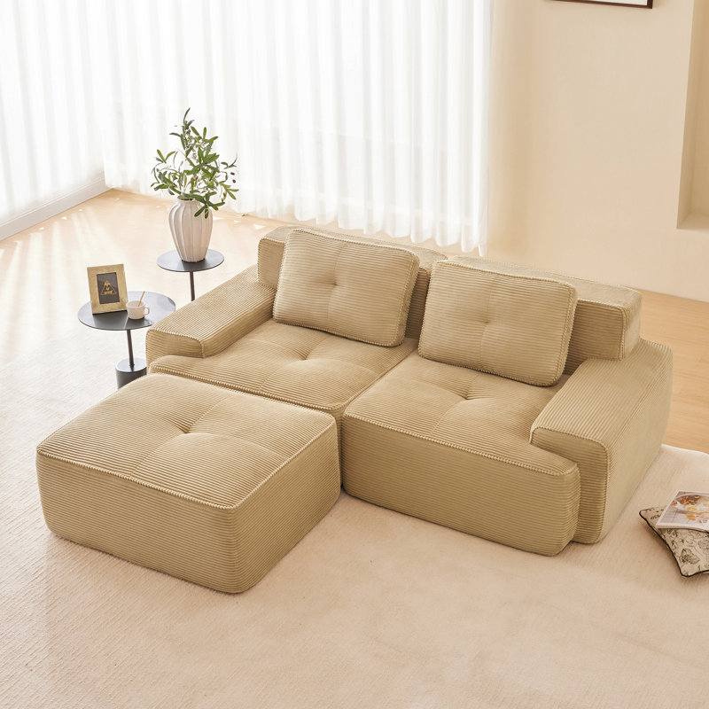 Canapé modulaire en L 82 po pour salon modulaire en tissu velours côtelé de 82 po avec siège profond et repose-pieds mobile