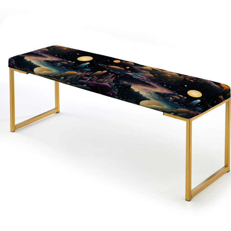 Landscape In Space Pattern - Floral Upholstered Gold Bench