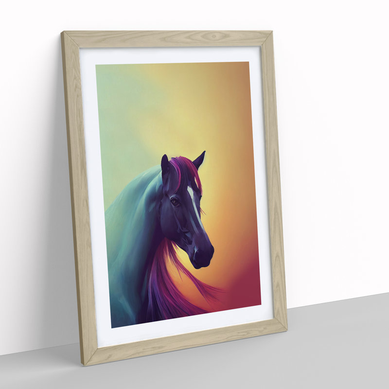 Mystical Horse - Single Picture Frame Print, 34cm H x 25cm W x 2cm D, Oak