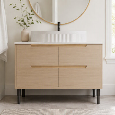 Meuble-lavabo de 36 pouces, autoportant ou fixé au mur avec lavabo intégré en céramique et tiroirs à fermeture en douceur