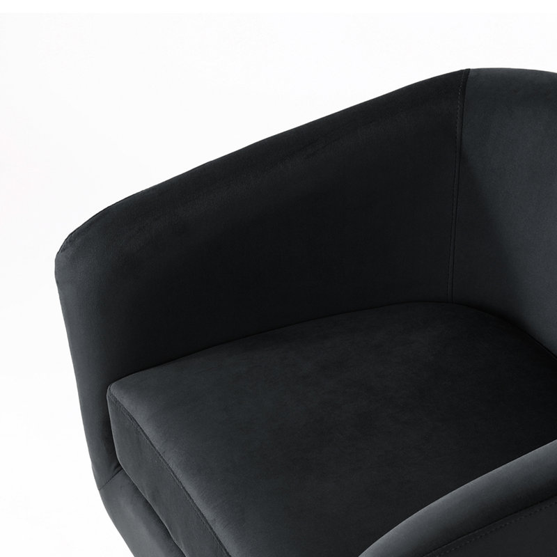 Velvet Upholstered Swivel Barrel Chair, Black