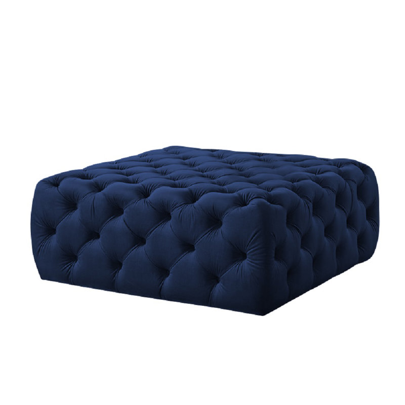 Cropper 99cm Wide Tufted Square Ottoman, Blue