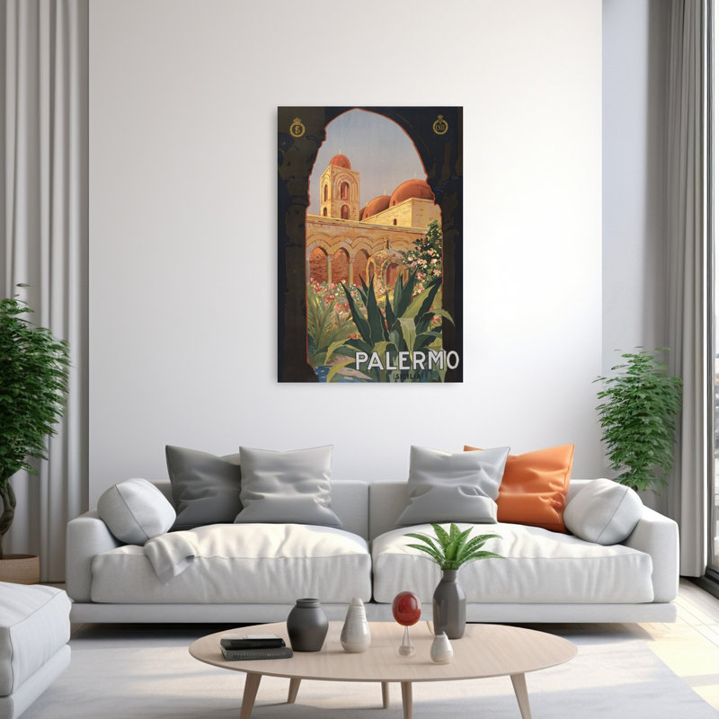 Affiche murale rétro vintage colorée de la ville de Palerme, 60" H x 40" W