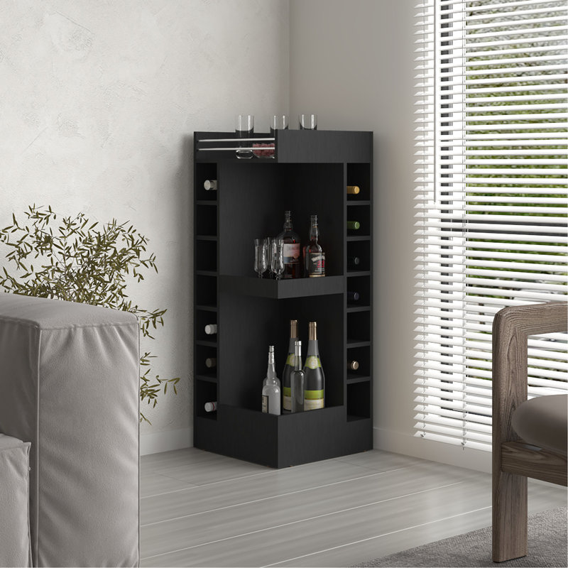 46 "armoire de bar d'angle haute noire avec 14 bouteilles de rangement de bouteilles de vin pour le salon, Noir
