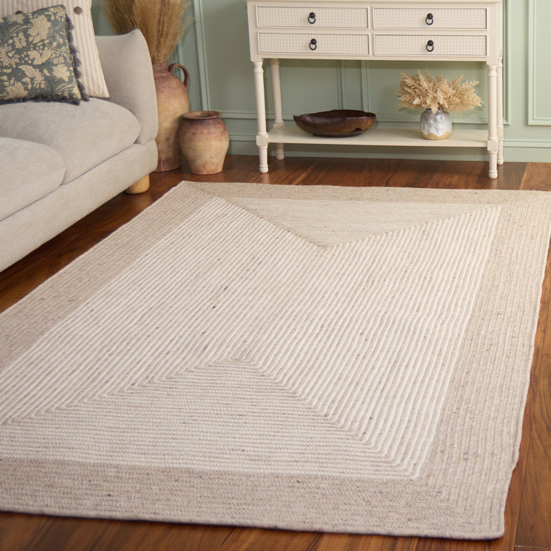 Aria Geometric Hand-Woven Wool/Cotton Beige/Ivory Area Rug, Rectangle 9' x 12'