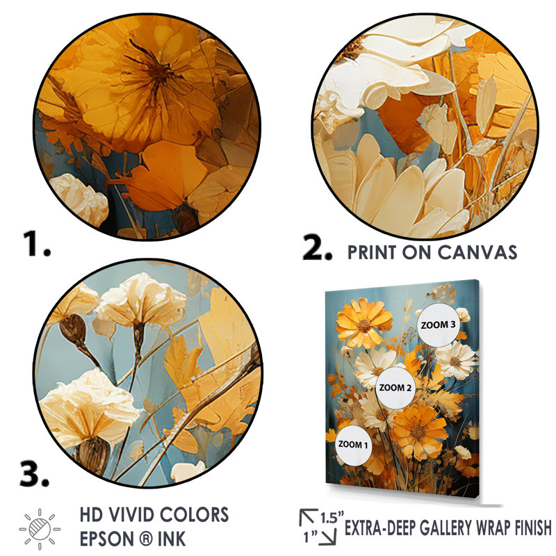 Vintage Sunshine Sunflowers Canvas Print with Gold Frame