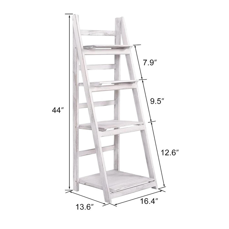 Eri Rectangular Multi-Tiered Foldable Ladder Solid Wood Plant Stand, White
