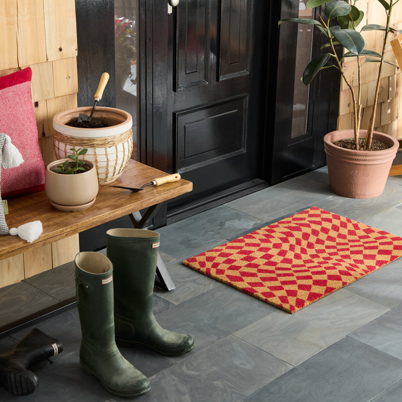 TOWN & COUNTRY LIVING Emmett Groovy Checkerboard Non-Slip Indoor Outdoor Door Mat, 0.59" H x 18" W x 30" L, Red
