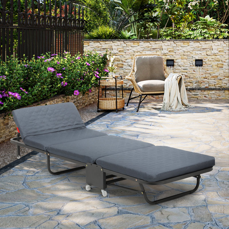 Dark Grey Adjustable Metal Frame Rollaway Bed with Foam Mattress