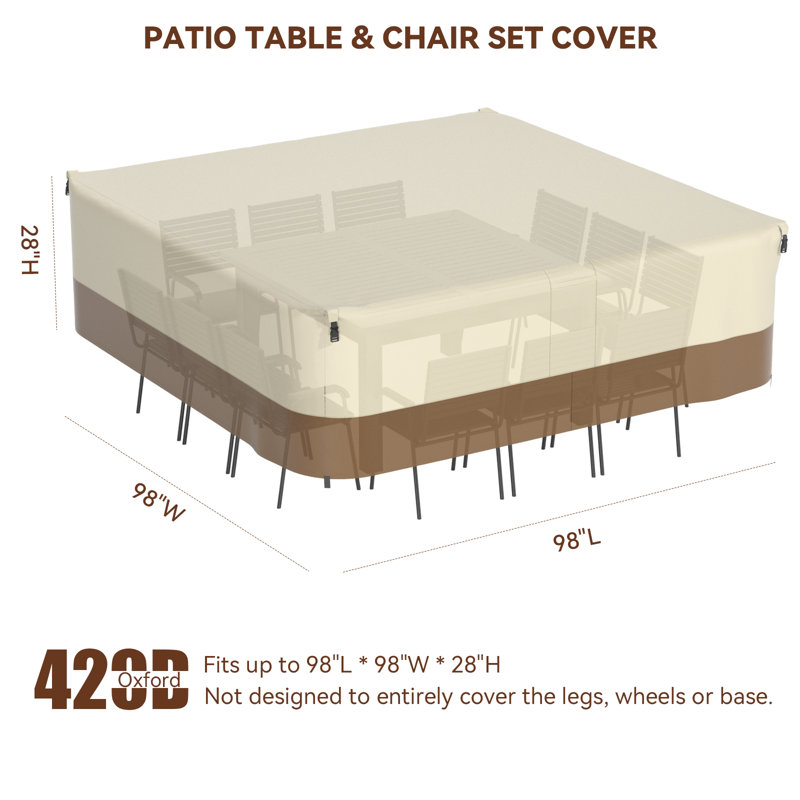 Heavy Duty Patio Dining Table & Chair Set Cover Waterproof Outdoor Furniture Cover, 28'' H x 98'' W x 98'' D