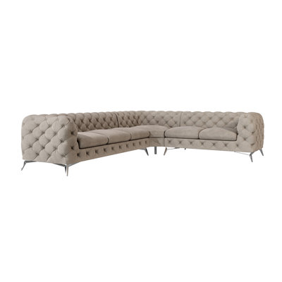 Chesterfield Corner Sofa L-Shape Bixby with Silver Metal Legs