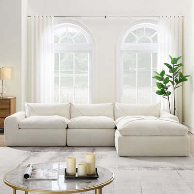 116" Fully Compressed Sofa With High Density Foam, No Assembly Required, Legless Design Without Frame, Integrated Backrest And Seat Cushion, Free Combination, Particle Chenille