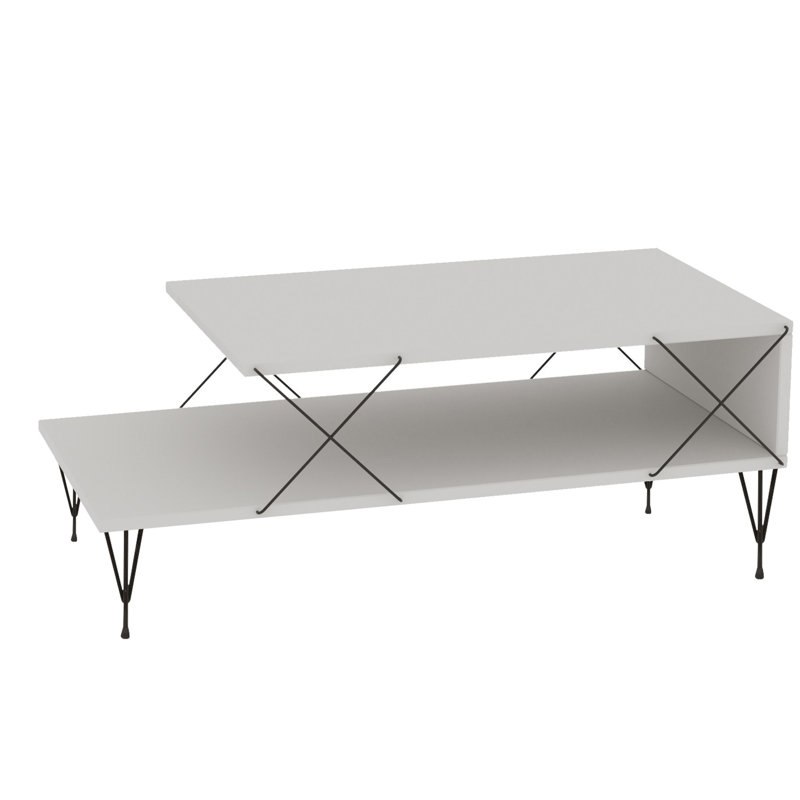 Table basse moderne avec pieds en métal, 39,4 po x 15,7 po x 19,7 po | 100% panneau de particules enduit de mélamine, épaisseur: 0,7 pouce | Design industriel, parfait pour le salon et les espaces contemporains, robuste et élégant