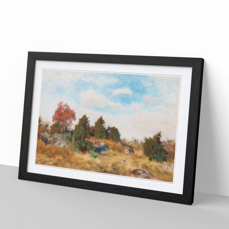 Fox in Autumn by Bruno Liljefors - Picture Frame Painting, 27cm H x 36cm W x 2cm D, Black Framed