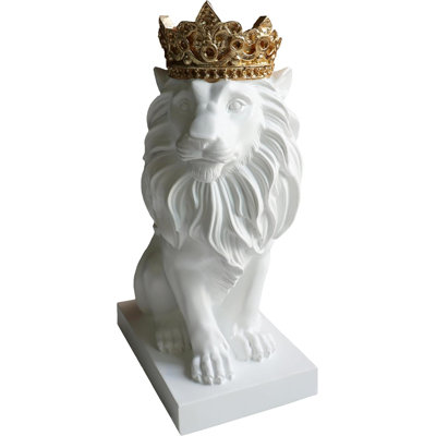 12" Crown Lion King Statue Decor, The King Of Beasts - Statue Decoration For Home/Study/Living Room, Great Collectible Figurines, Best Gift For The Man,Iarge Size White Golden Color
