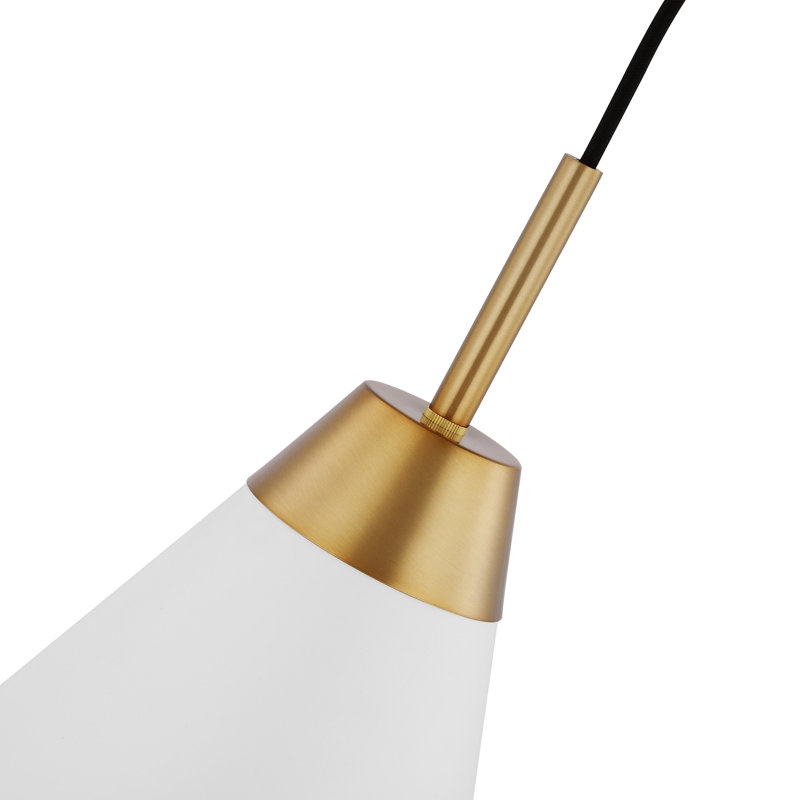 Luminaire suspendu simple en métal à 1 lumière avec plafond Gertrude, H 18 po x l 12 po x P 12 po, Blanc mat / laiton bruni