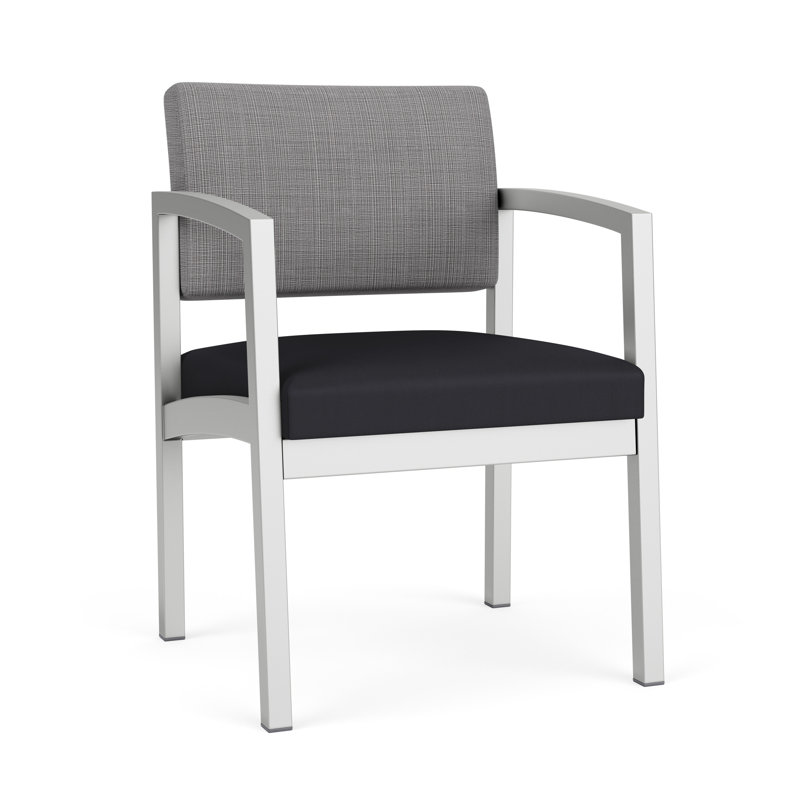 Chaise en acier Lenox, Argent argent, Gris Chambray / noir Patriot Plus