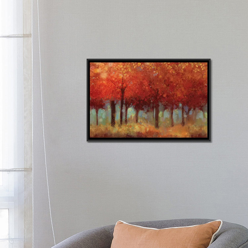 « red forest », impression sur toile, H 18 po x l 26 po x P 1,5 po, Toile avec cadre noir, Pas de tapis