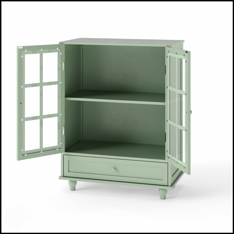 Buffet minimaliste avec portes doubles en verre et tiroir, rangement moderne en bois pour le salon et la salle à manger