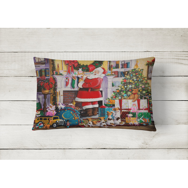 Outdoor Throw Pillow, Santa Claus Placing the Presents